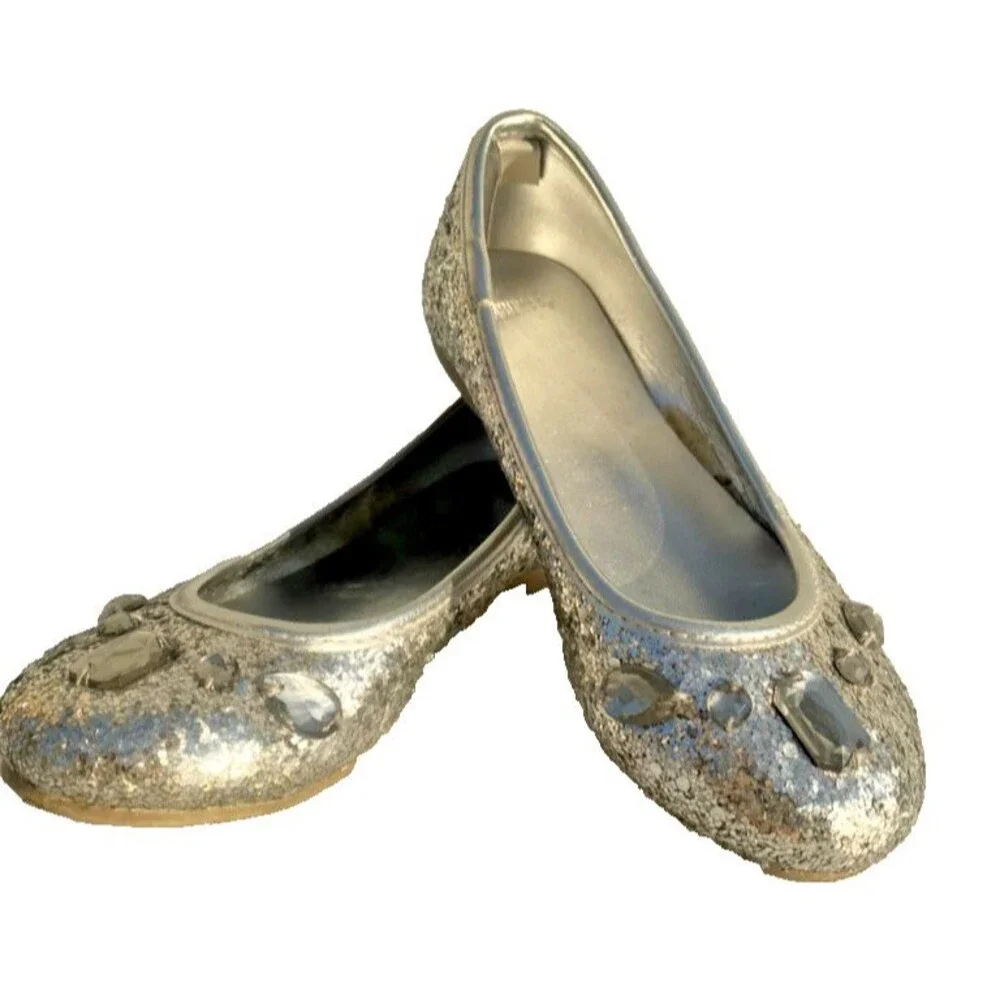 Gymboree Silver Ballet Flats Dress Sparkle Gems Girls Shoes Sz 10 T (Says 11 T)